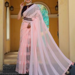 K 5 Fashion Striped Pure Georgette Saree-image-75