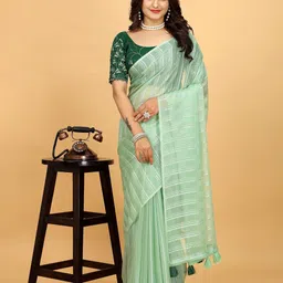 K 5 Fashion Striped Pure Chiffon Saree-image-73
