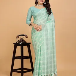 K 5 Fashion Colourblocked Embroidered Pure Chiffon Saree-image-20