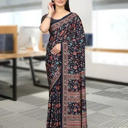 K 5 Fashion Floral Embroidered Pure Crepe Saree-image-98