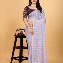 K 5 Fashion Striped Embroidered Pure Chiffon Saree-11