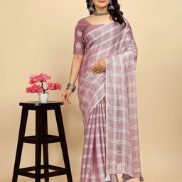 K 5 Fashion Checked Pure Chiffon Saree-image-67