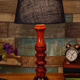 foziq Brown & Black Solid Wooden Table Lamps With Shade-8