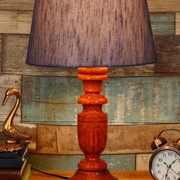 foziq Unisex Brown & Blue Textured Wooden Table Lamps-34