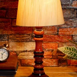 foziq Brown & Beige Textured Wooden Table Lamps-image-94