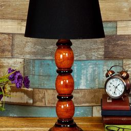 foziq Brown & Black Solid Wooden Table Lamps-4