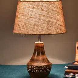 Foziq Brown & Beige Textured Wood Table Lamp-19