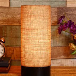 foziq Brown & Beige Textured Wooden Table Lamp-image-67