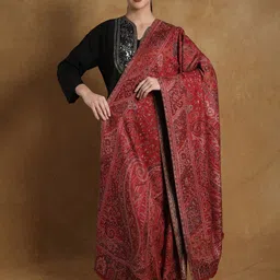 Exotic India Floral Woven Design Pure Woollen Shawl-image-90