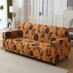HOKIPO Brown & Black Printed 3-Seater Stretchable Sofa Cover With Arms-image-24
