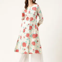 Divena Floral Printed Lace Detail A-Line Cotton Kurta-picture-12