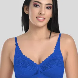 StyFun Blue Non Padded & Non Wired Lace Floral Bra-38