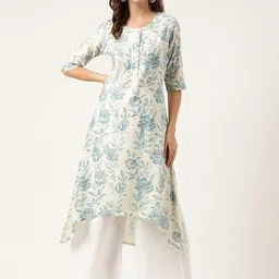 Divena Floral Printed Asymmetric A-Line Cotton Kurta-7