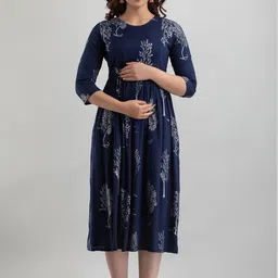 CELEBRAVO Floral Printed Pleated Maternity Fit & Flare Midi Dress-picture-19