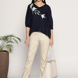LetsDressUp Floral Printed V-Neck Puff Sleeves High-Low Top-image-44