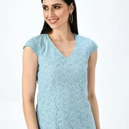 TAARAA Women Turquoise Blue Floral Top-picture-17