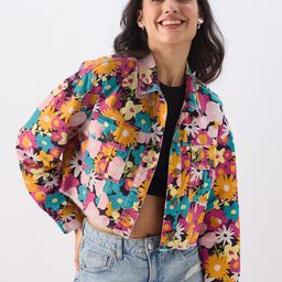 The Souled Store Floral Printed Lightweight Pure Cotton Denim Jacket-picture-7
