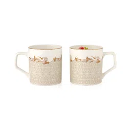 JCPL White & Brown 6 Pieces Printed Ceramic Glossy Cups 200 ml Each-18