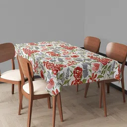 Trance Home Linen Red Printed Pure Cotton Rectangular 4-6 Seater Table Cloth-25