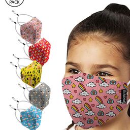PRIVIU Kids Pack Of 5 Multi-Coloured Printed 4-Ply Reusable Cloth Mask-48