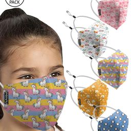 PRIVIU Kids Pack Of 5 Multi-Coloured Printed 4-Ply Reusable Cloth Mask-34