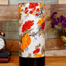 foziq White & Brown Printed Wooden Table Lamp-19