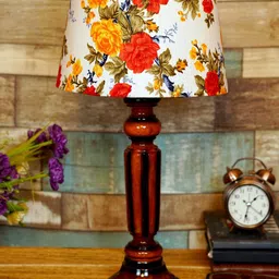 foziq Brown & White Printed Wooden Table Lamp-21