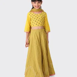 Fabindia Girls Lime Green & Embroidered Ready to Wear Lehenga & Blouse With Dupatta-image-14