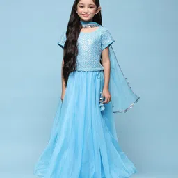 Biba Girls Embroidered Sequinned Ready to Wear Lehenga & Blouse With Dupatta-image-14