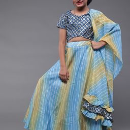 Aks Kids Girls Leheriya Printed Ready to Wear Lehenga Choli With  Ruffle Dupatta-picture-11