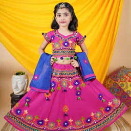 ahhaaaa Girls Embroidered Mirror Work Ready to Wear Lehenga & Blouse With Dupatta-picture-20