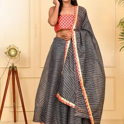 Kesarya Grey & Red Printed Semi-Stitched Lehenga & Unstitched Blouse With Dupatta-image-36