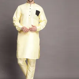 Utsav Fashion Mandarin Collar Art Silk Regular Straight Kurta With Trousers-image-51