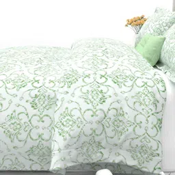 THE WHITE MOSS White & Green Floral 600 TC King Bedsheet with 2 Pillow Covers-image-90
