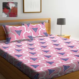 Arrabi Multicoloured Printed 300 TC 2 King Bedsheet With 4 Pillow Covers-10