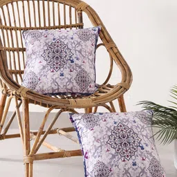 HANDICRAFT PALACE White & Blue Set of 2 Ethnic Motifs Velvet Square Cushion Covers-image-72