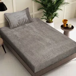 KLOTTHE Brown Woollen 300TC Single Bedsheet With Pillow Cover-picture-10