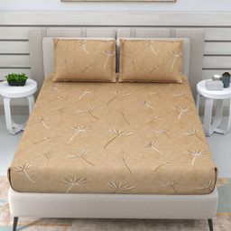 THE LINEN COMPANY Beige Floral 300 TC Queen Bedsheet with 2 Pillow Covers-image-94