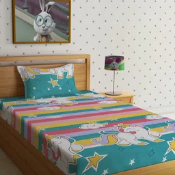 HOSTA HOMES Graphic 210 TC Single Bedsheet with 1 Pillow Covers-image-39