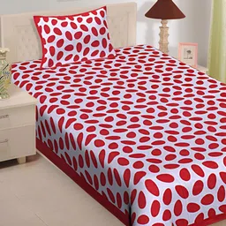 UNIBLISS Red & White Printed Cotton 144 TC Single Bedsheet With 1 Pillow Cover-6