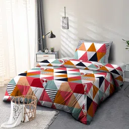 Cortina White & Pink Geometric 110 TC Single Bedsheet with 1 Pillow Cover-image-70