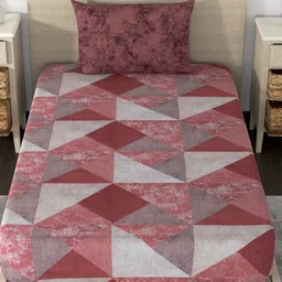 Huesland Aspire Red & White Geometric 186 TC Cotton Single Bedsheet With 1 Pillow Cover-image-96
