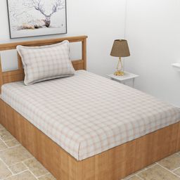 MORADO Brown & White Geometric 210 TC Single Bedsheet With 1 Pillow Cover-picture-45