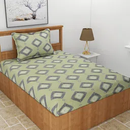 MORADO Green & Black Geometric 210 TC Single Bedsheet with 1 Pillow Cover-15
