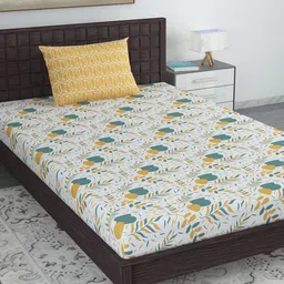 Divine Casa Yellow & White Floral Blend Cotton 120 TC Single Bedsheet with 1 Pillow Cover-image-32