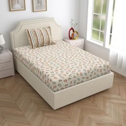 Salona Bichona Bronze-Toned & Cream-Coloured 120 TC Single Bedsheet with 1 Pillow Covers-image-74