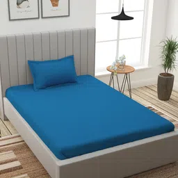 Story@home Blue Solid 300 TC Cotton 1 Single Bedsheet with 1 Pillow Covers-picture-33