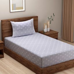 SWAYAM Unisex Grey & White Geometric 240 TC Cotton 1 Single Bedsheet With 1 Pillow Cover-picture-0