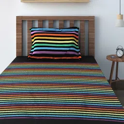 SWAYAM Multicoloured 180 TC Cotton Single Bedsheet with 1 Pillow Cover-36
