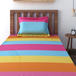 SWAYAM Multicoloured 180 TC Cotton Single Bedsheet with 1 Pillow Cover-37